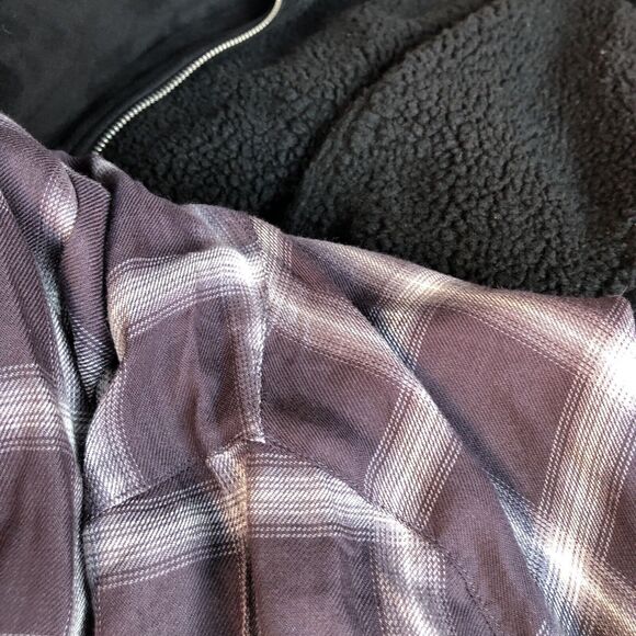 Francescas blue rain button up shirt small long sleeve plaid purple light ti - Picture 11 of 11